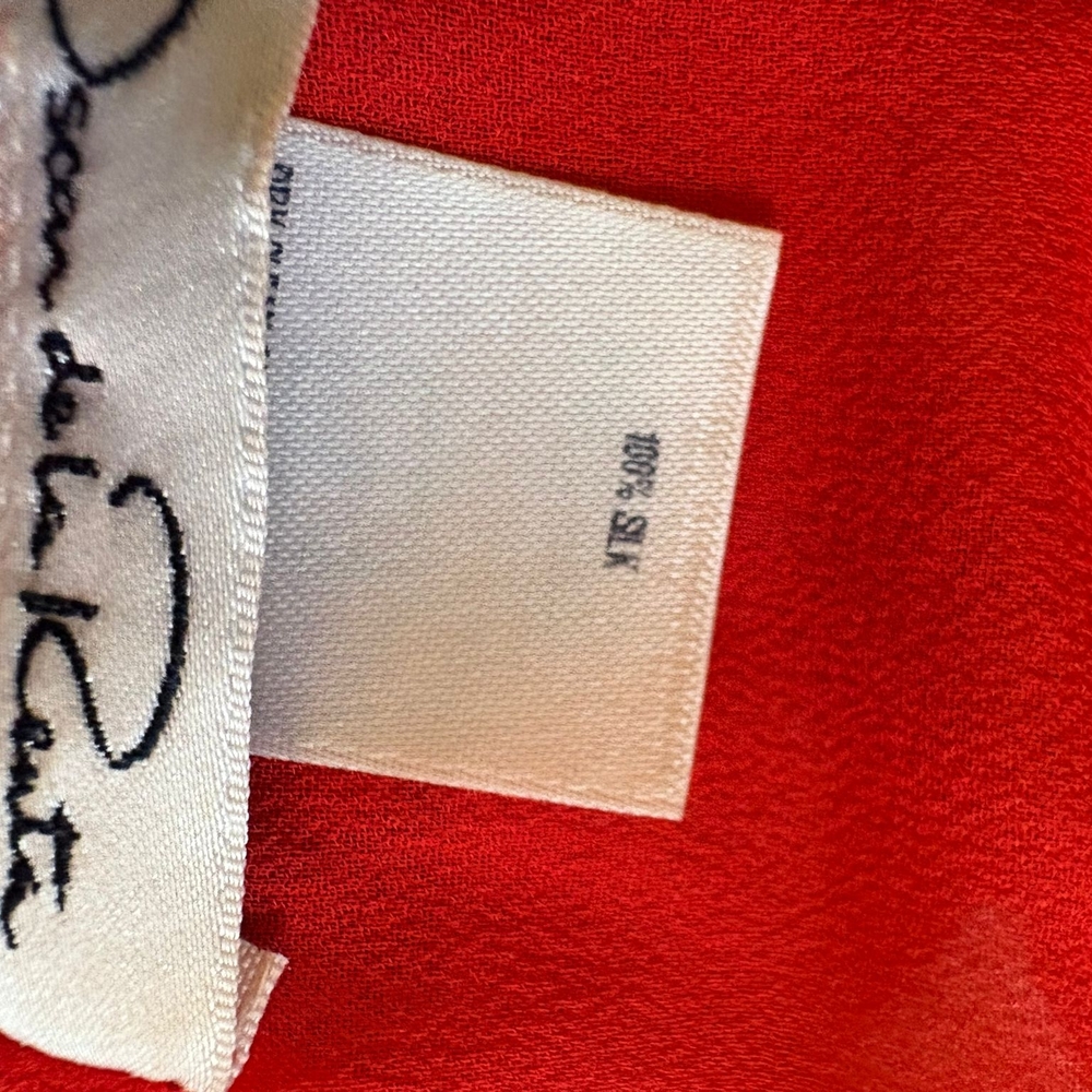 Oscar de la Renta Red and White Patterned Midi Dress - Picture 4 of 4